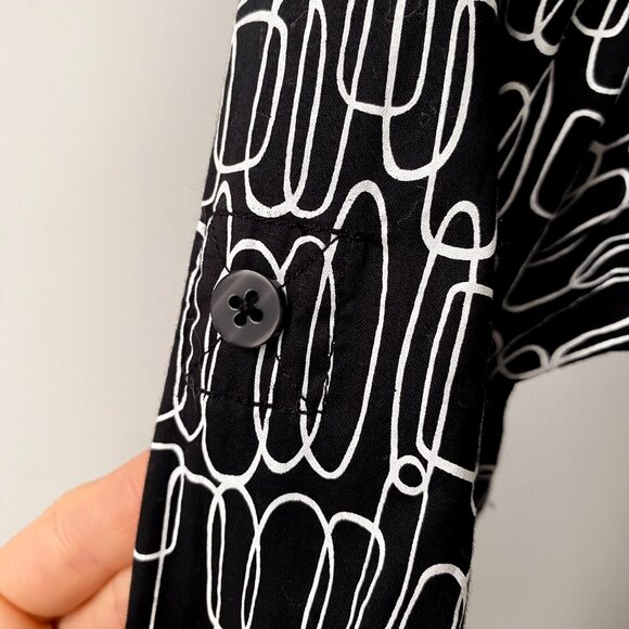 🌿 Black & White Geometric Print Semi Fitted Cotton Button Down Shirt by Le 31 - Picture 8 of 9